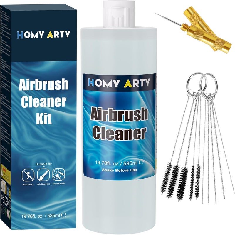 HOMY ARTY Airbrush Cleaner Kit 19.78 fl oz - with Nozzle Cleaner & Cleaning Brushes, Airbrush Cleaning Kit for Water-Based Acrylic Airbrush Paint, Art Tools, Brushes & Airbrushes - Image 1